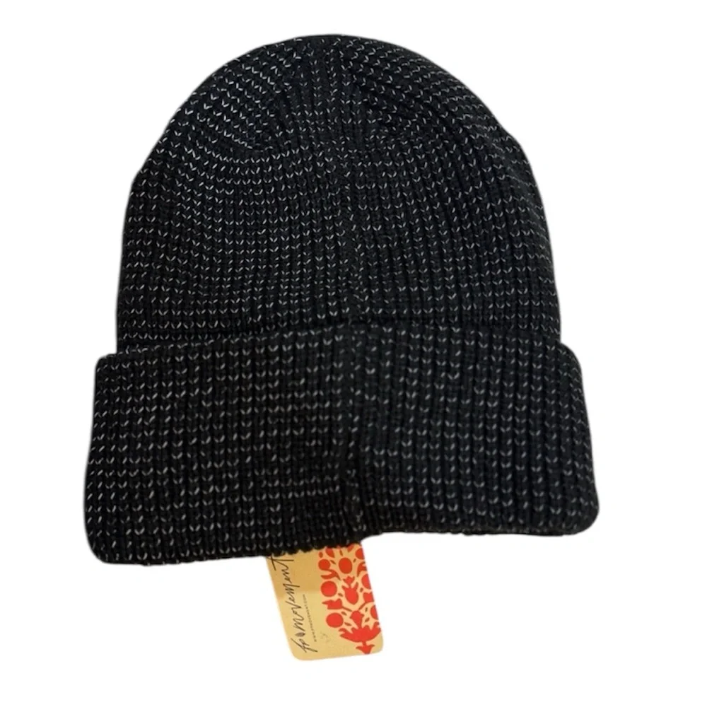 Free People Movement Stripe it up Cool Down Black Knit Beanie‎ One Size